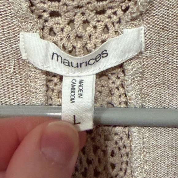 Maurice’s large beige open-front cardigan with a crochet back detail. Pre-loved - Picture 2 of 3